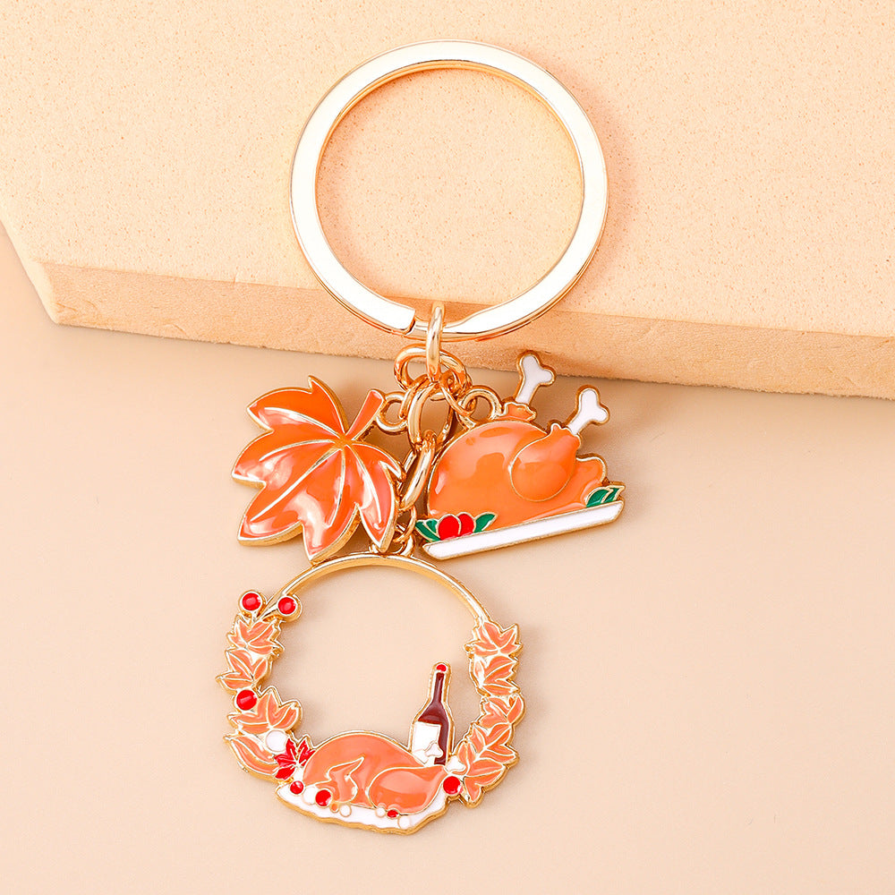 Corn Pattern Alloy Keychain With Enamel Craftsmanship, Perfect For Thanksgiving And Commute Style