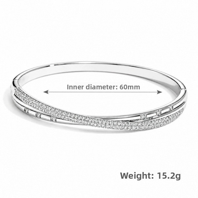 Irregular Copper Bangle For Women In Simple Style With Electroplated Gold Plating And Zircon Inlay