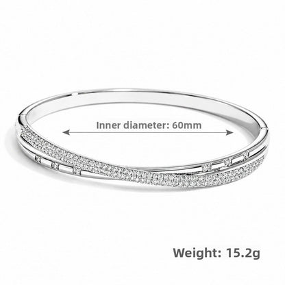 Irregular Copper Bangle For Women In Simple Style With Electroplated Gold Plating And Zircon Inlay