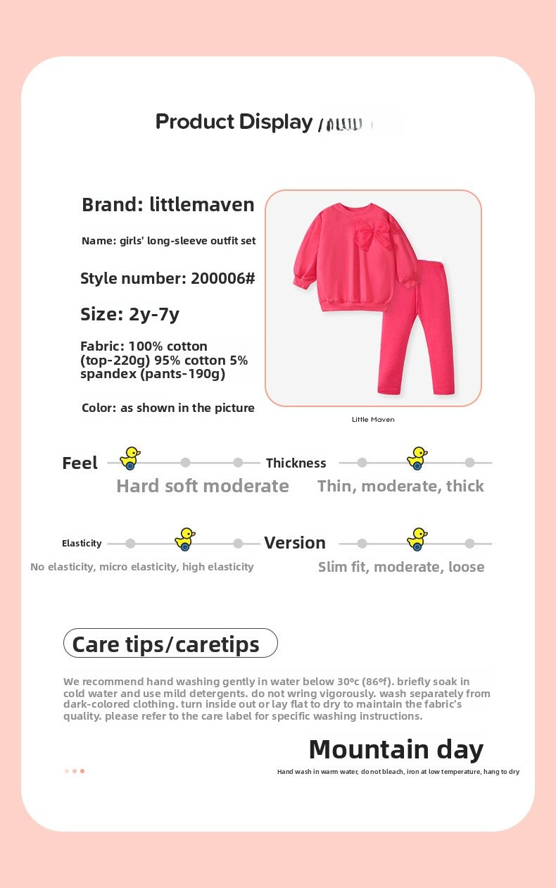Girls' Solid Color Sport Sweatshirt & Hoodie Co-ord Set In Cotton With Long Sleeve, 2 Pieces Set For Kids