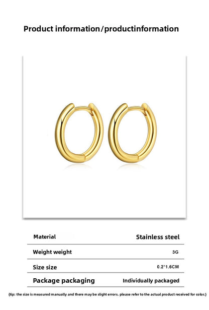 Basic Round Gold Earrings For Women With Electroplated Finish And Titanium Steel Ear Pins