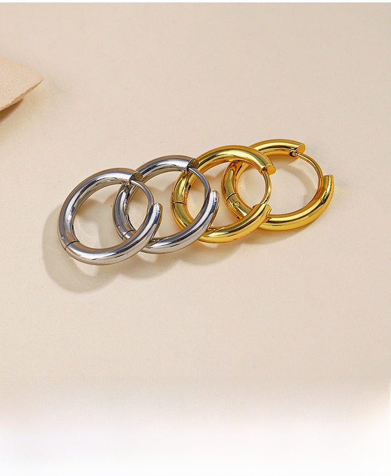 Basic Round Gold Earrings For Women With Electroplated Finish And Titanium Steel Ear Pins