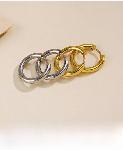 Basic Round Gold Earrings For Women With Electroplated Finish And Titanium Steel Ear Pins