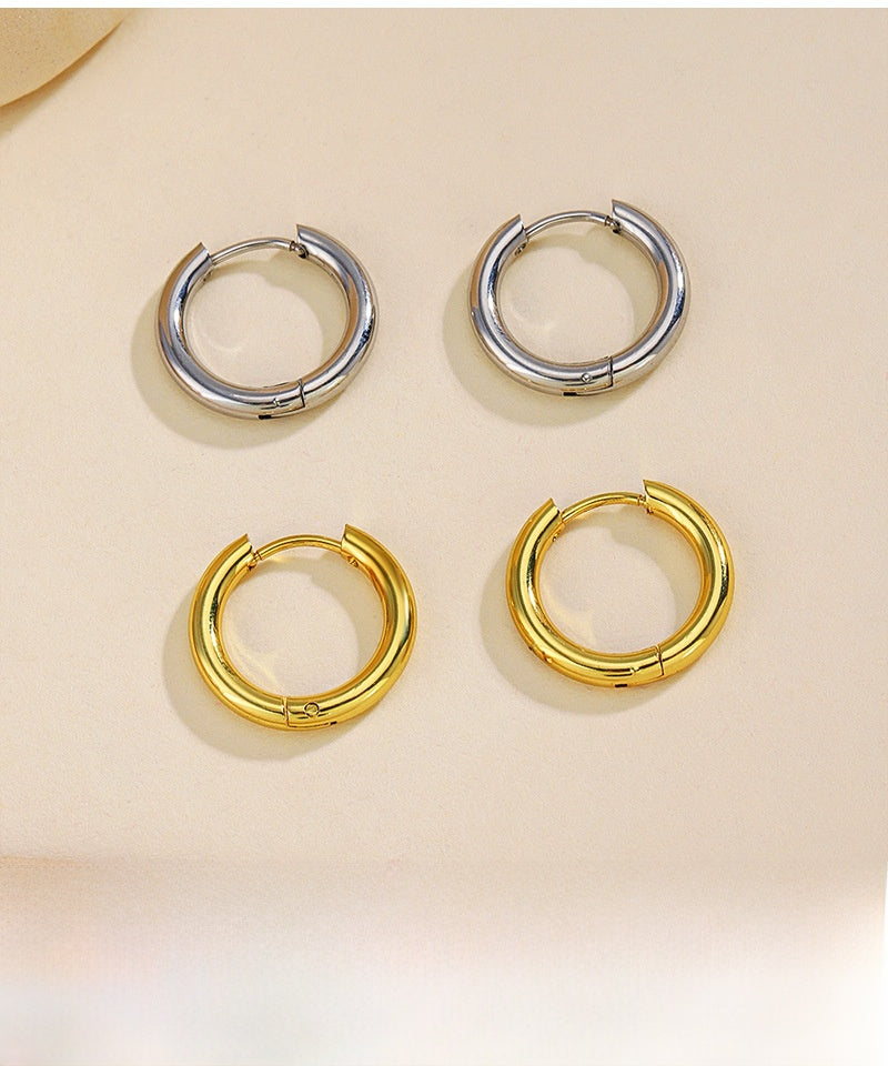 Basic Round Gold Earrings For Women With Electroplated Finish And Titanium Steel Ear Pins