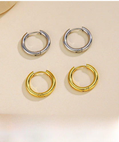Basic Round Gold Earrings For Women With Electroplated Finish And Titanium Steel Ear Pins