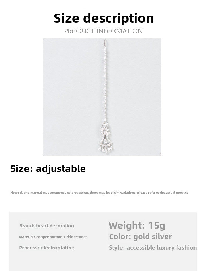 Water Droplets Hair Chain Insert Comb In Silver Alloy With Zircon Inlay