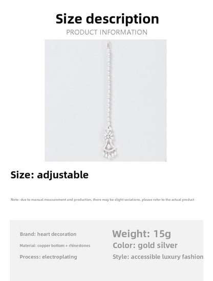 Water Droplets Hair Chain Insert Comb In Silver Alloy With Zircon Inlay