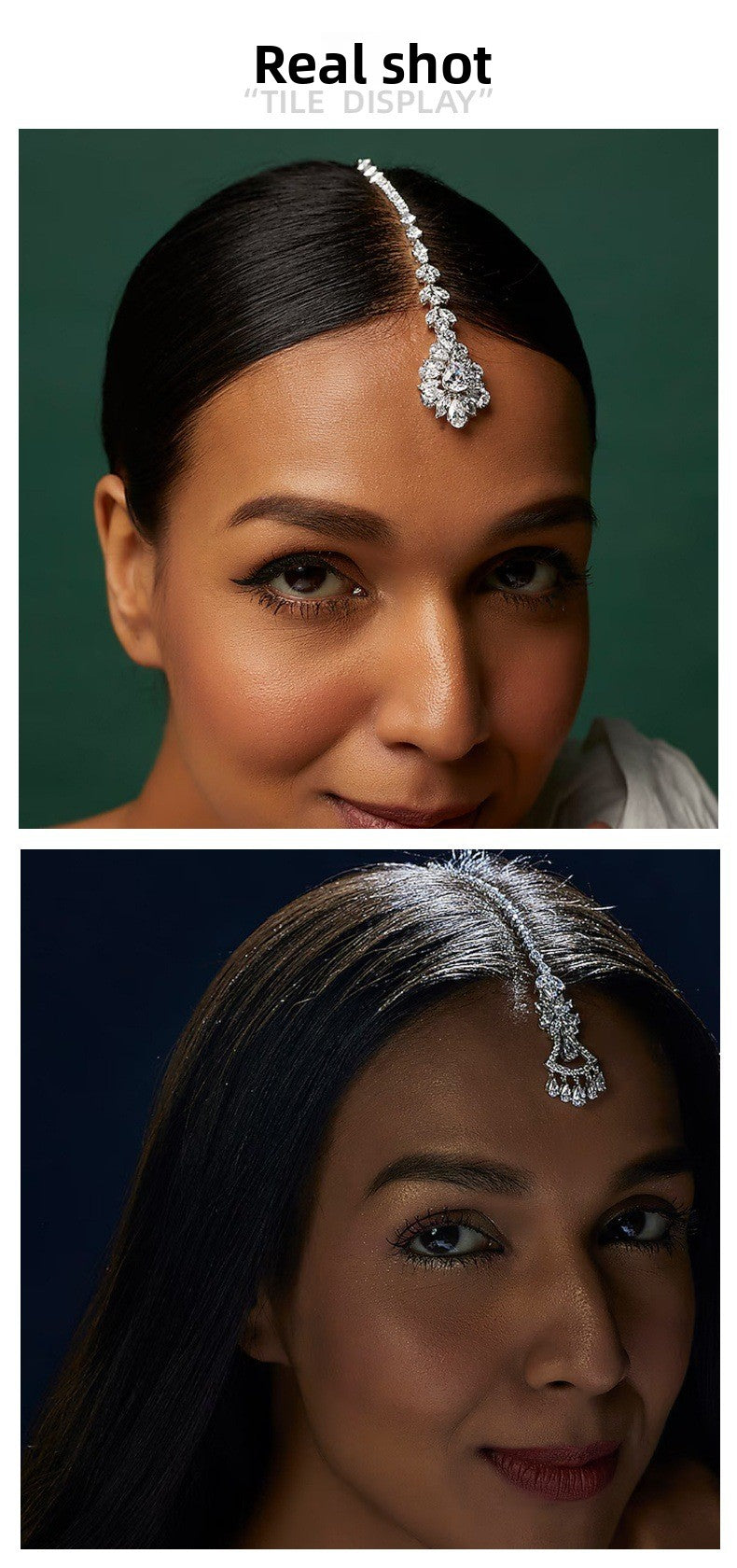 Water Droplets Hair Chain Insert Comb In Silver Alloy With Zircon Inlay