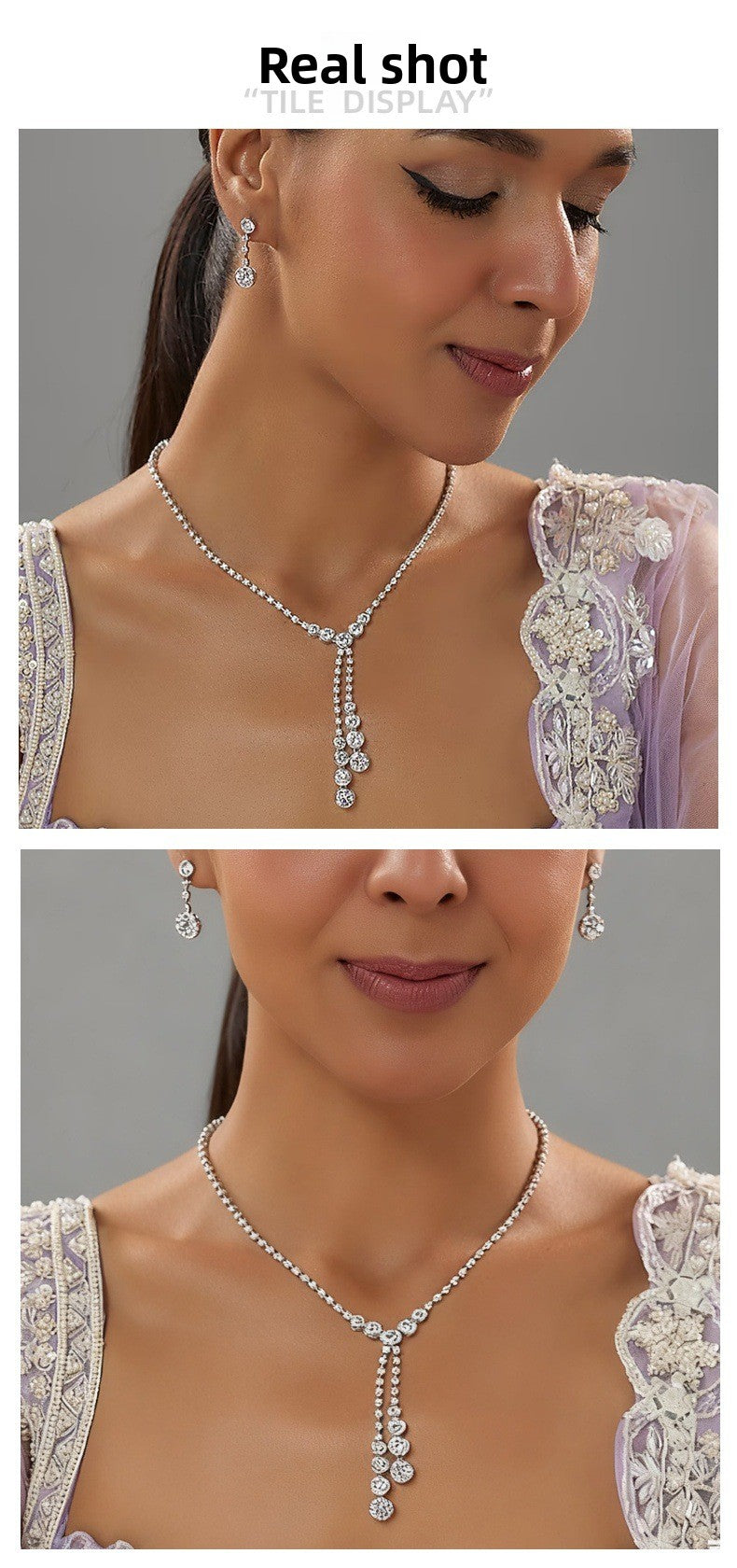 Heart Shape Jewelry Set For Women In Silver Alloy With Rhinestones And Tassel Design