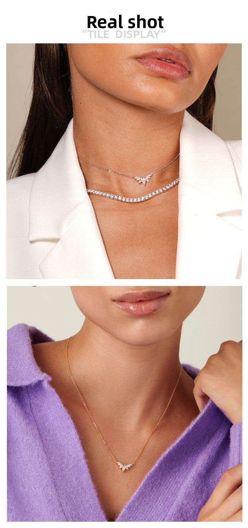 Petal Silver Alloy Necklace With Electroplated Finish And Rhinestone Pendant For Women