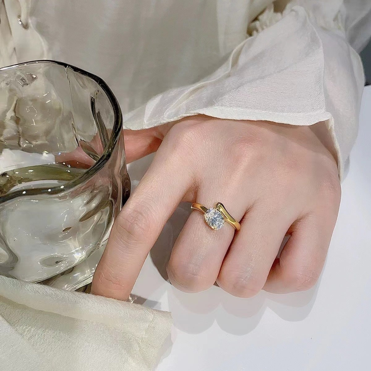 Oval Copper Ring For Women With Gold Electroplated Finish, Elegant And Stylish Jewelry