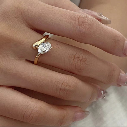 Oval Copper Ring For Women With Gold Electroplated Finish, Elegant And Stylish Jewelry