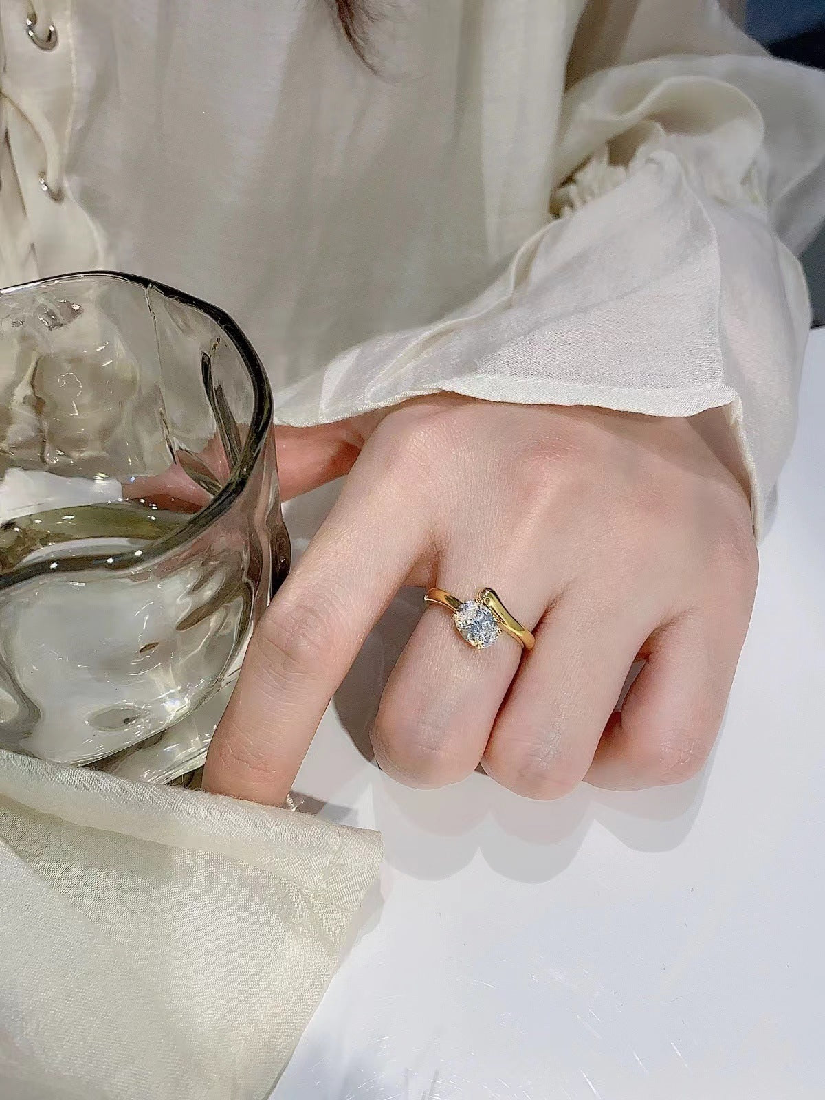 Oval Copper Ring For Women With Gold Electroplated Finish, Elegant And Stylish Jewelry