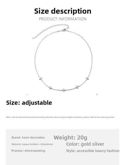 Silver Alloy Flowers Necklace With Rhinestones Pendant On Cable Chain For Women