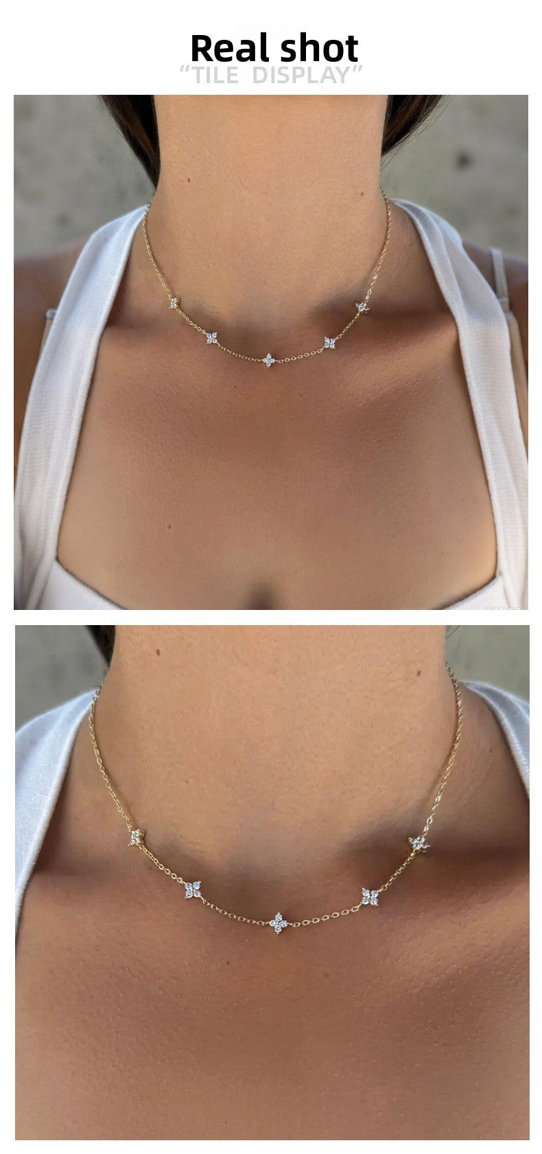 Silver Alloy Flowers Necklace With Rhinestones Pendant On Cable Chain For Women