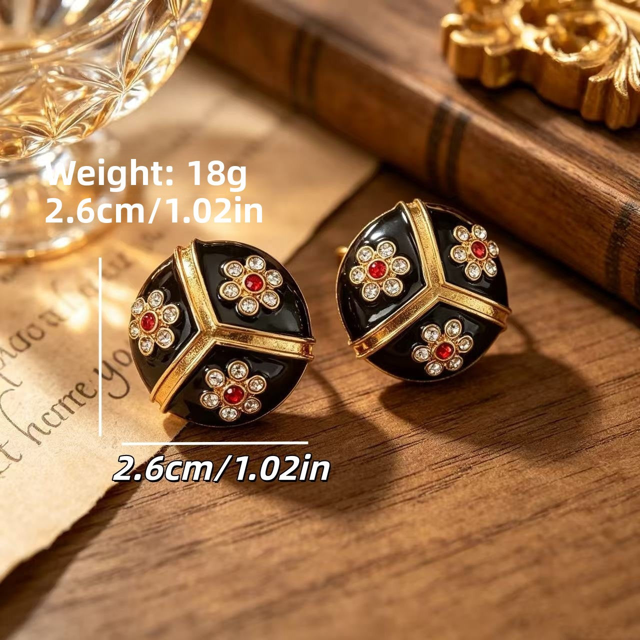 Unisex Flowers Stud Earrings For Everyday Wear Featuring Dyed Black Enamel And Rhinestones With 925 Sterling Silver Alloy Posts