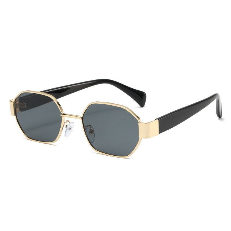 Unisex Full Frame Polygons Sunglasses With PC Lens Material In Gold, Perfect For Summer