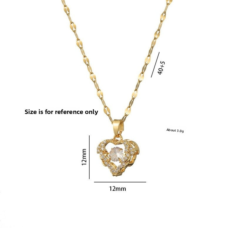 Heart Shape Necklace For Women With Copper Pendant Featuring Zircon Inlay And Electroplated Bezel Setting