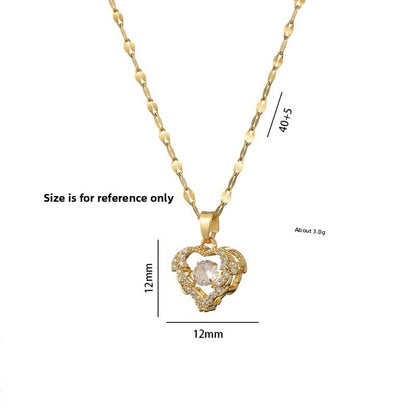 Heart Shape Necklace For Women With Copper Pendant Featuring Zircon Inlay And Electroplated Bezel Setting
