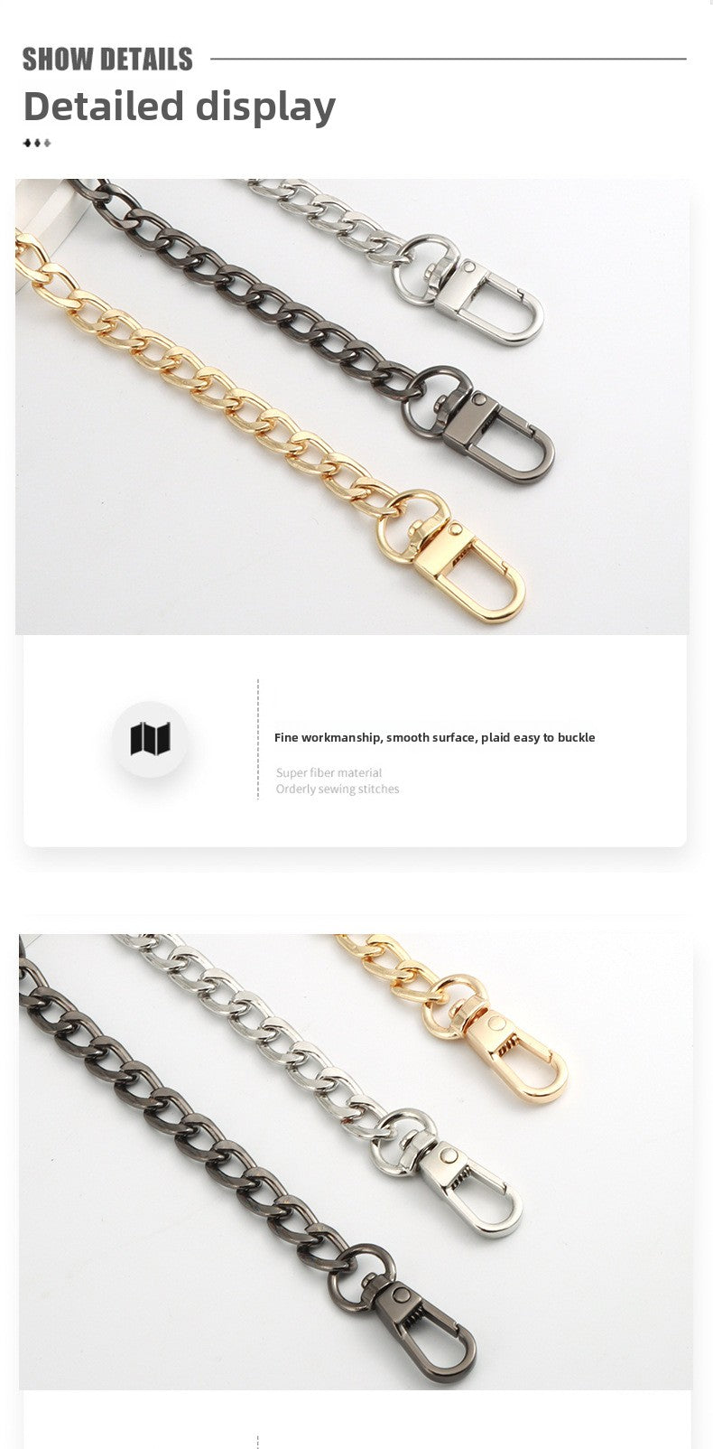Solid Color Metal Bag Strap Accessory Featuring Durable Design For Stylish Bag Enhancement