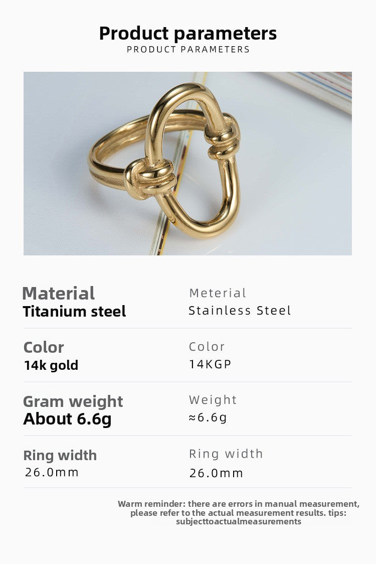 Simple Style Oval Titanium Steel Ring For Women In Gold, Perfect For Winter Wear