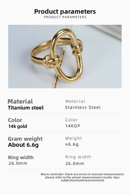 Simple Style Oval Titanium Steel Ring For Women In Gold, Perfect For Winter Wear
