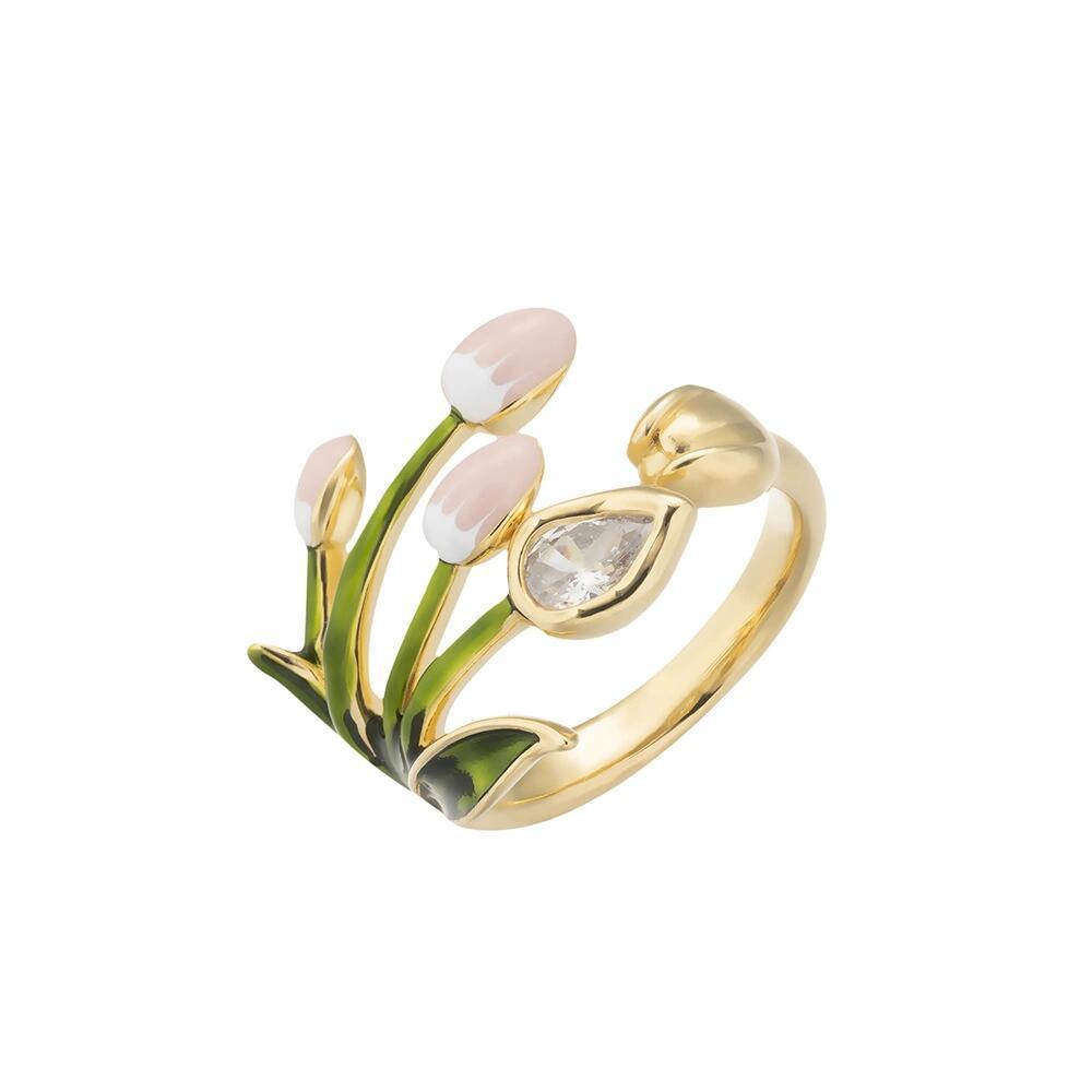 Sweet Adjustable Ring For Women Featuring Electroplated Zinc Alloy With Tulips Design