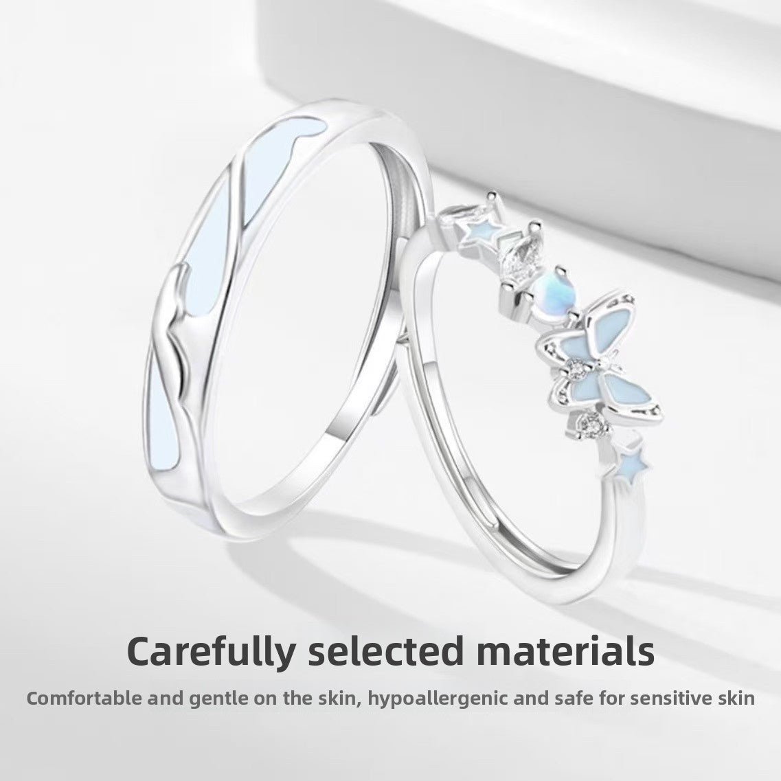 Butterfly Couple Rings In Copper Featuring Waterproof Non Tarnish Electroplated Craft With Sweet Style