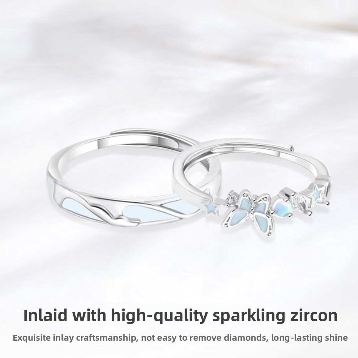 Butterfly Couple Rings In Copper Featuring Waterproof Non Tarnish Electroplated Craft With Sweet Style