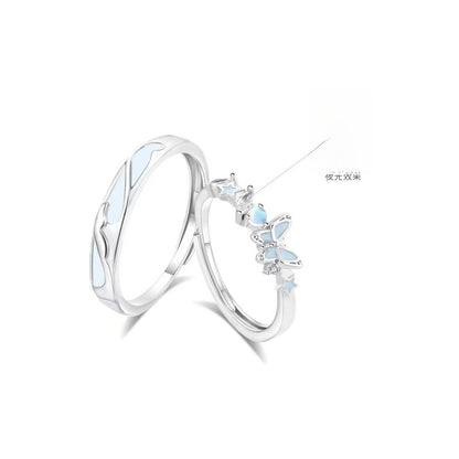 Butterfly Couple Rings In Copper Featuring Waterproof Non Tarnish Electroplated Craft With Sweet Style