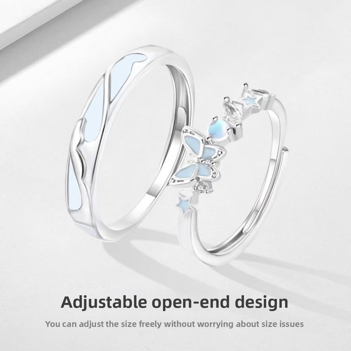 Butterfly Couple Rings In Copper Featuring Waterproof Non Tarnish Electroplated Craft With Sweet Style