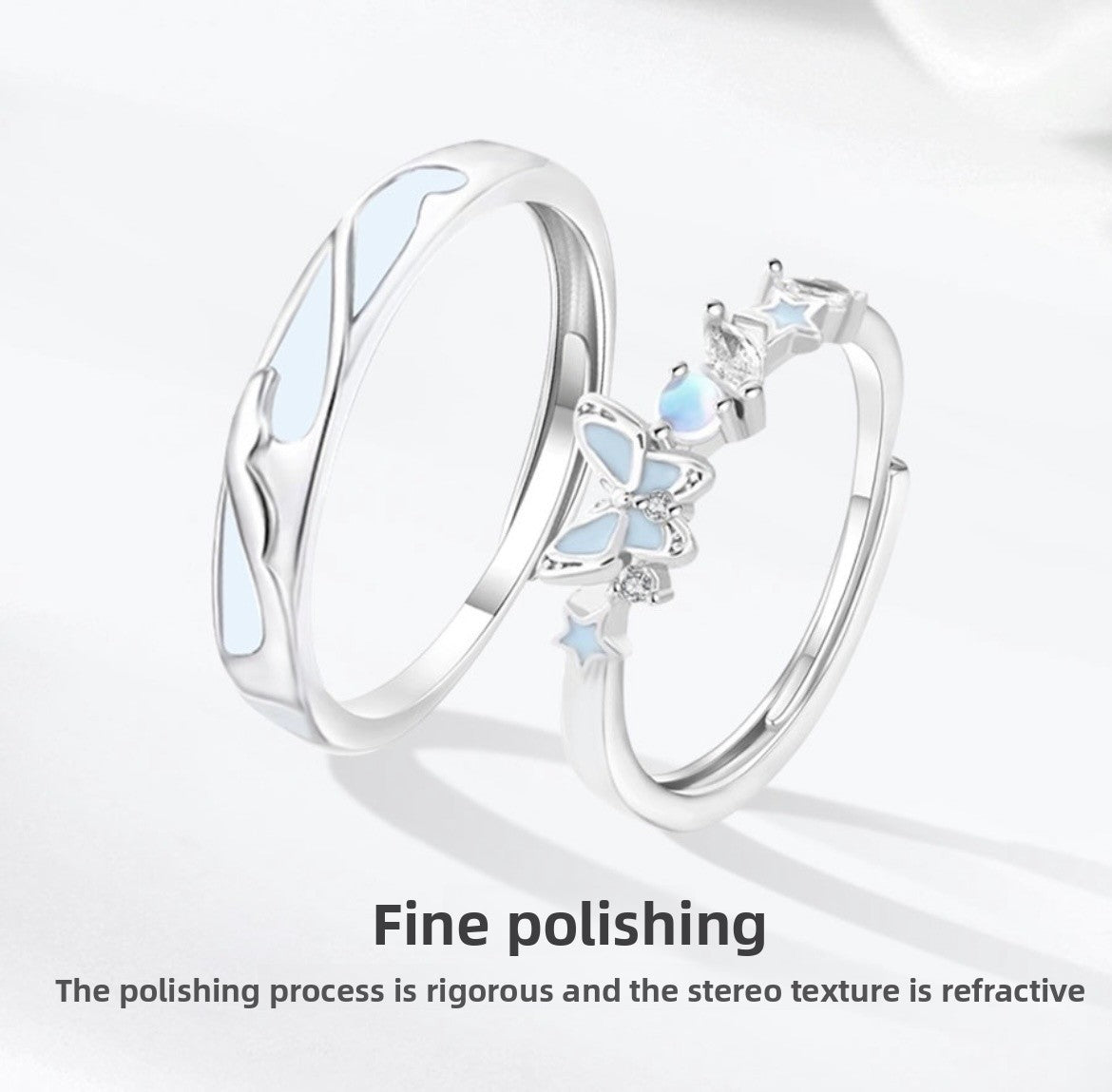 Butterfly Couple Rings In Copper Featuring Waterproof Non Tarnish Electroplated Craft With Sweet Style