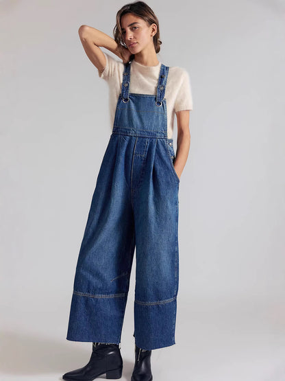 Women's Inelastic Denim Cotton Dungarees Full Length Casual Jeans With Washed Finish For Spring
