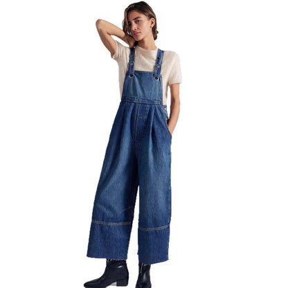 Women's Inelastic Denim Cotton Dungarees Full Length Casual Jeans With Washed Finish For Spring