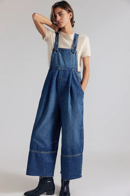 Women's Inelastic Denim Cotton Dungarees Full Length Casual Jeans With Washed Finish For Spring