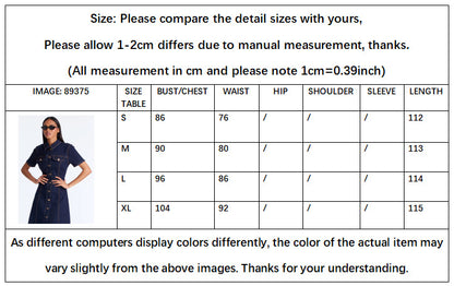 Solid Color Casual Denim Dress With Lapel Neckline And Short Sleeves, Knee-Length Style