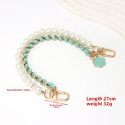 Light Gold Chain + Sky Blue Leather Pearl, Total Length 27CM