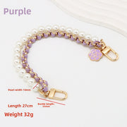 Light Gold Chain + Purple Leather Pearl, Total Length 27CM