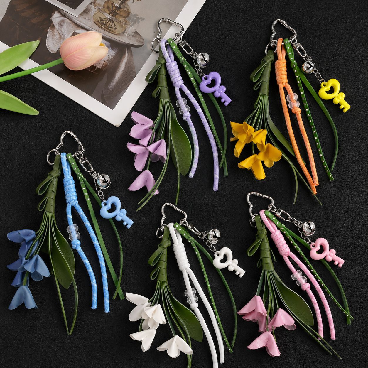 Lavender Knitted Flowers Bag Pendant In Acrylic Material With Cute Style, Perfect For Spring Accessories