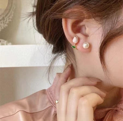 Sweet Flowers Tassel Earrings For Unisex In Natural Pink Alloy, Featuring Stud Design
