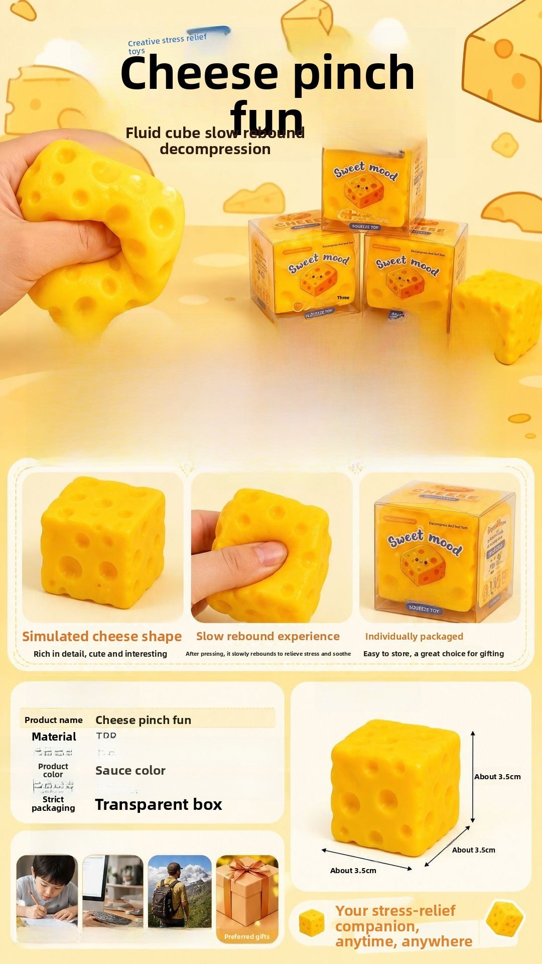 Square Squishy Toy Made Of TPR Material Featuring Novelty Style Slow Rebound For Stress Relief