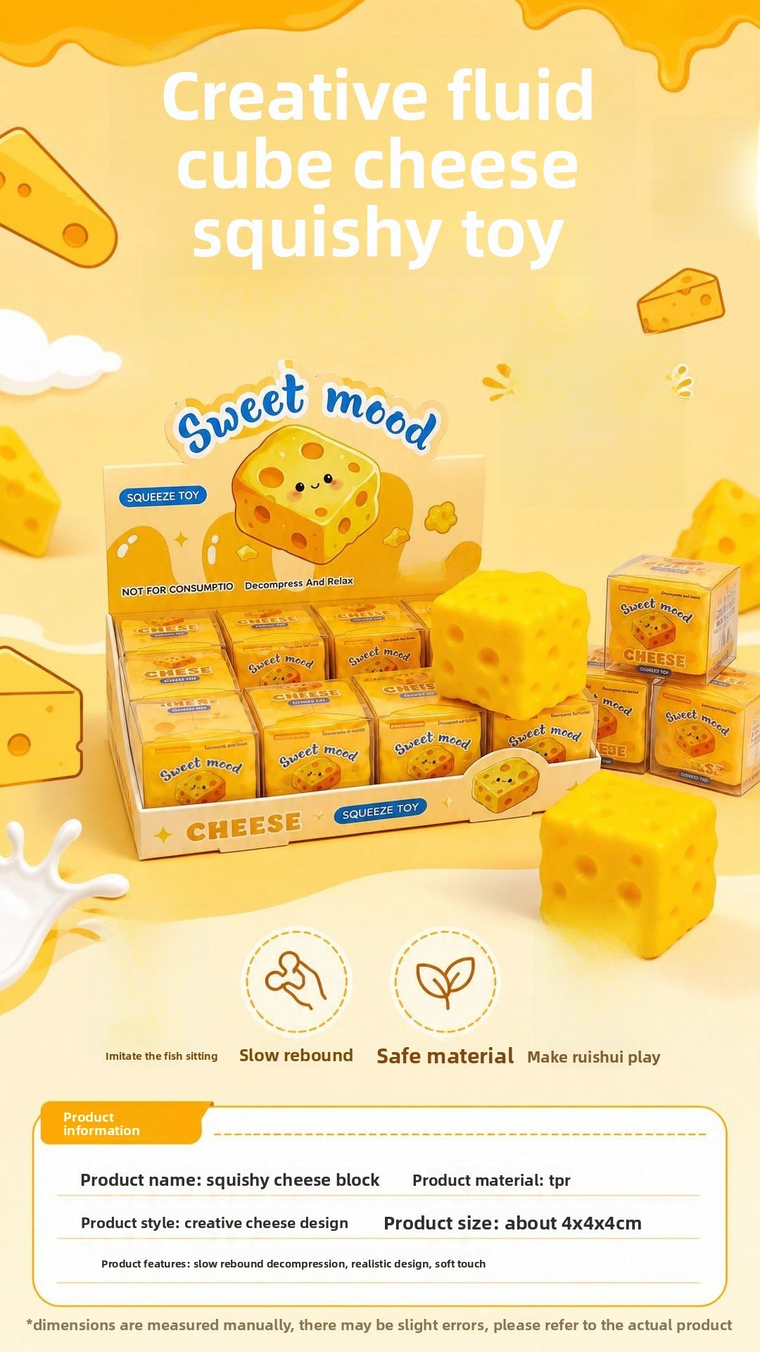 Square Squishy Toy Made Of TPR Material Featuring Novelty Style Slow Rebound For Stress Relief