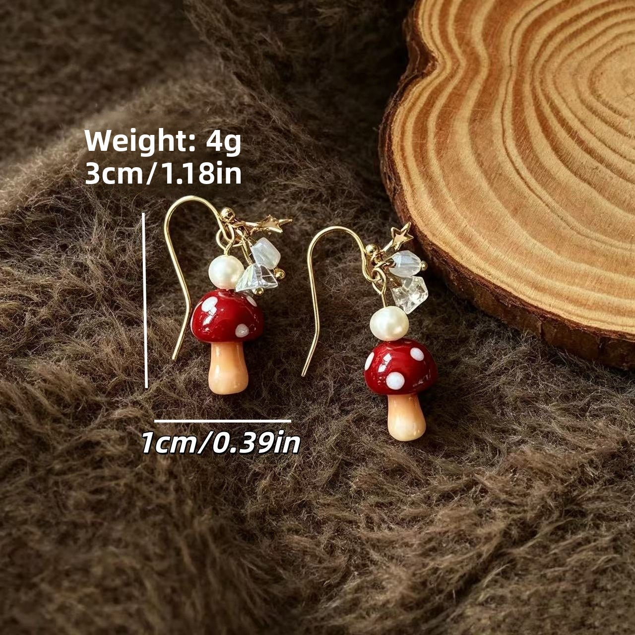 Mushroom Glass Earrings For Women Featuring Electroplated Finish And Copper Studs In A Sweet Style