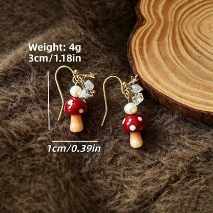 Mushroom Glass Earrings For Women Featuring Electroplated Finish And Copper Studs In A Sweet Style