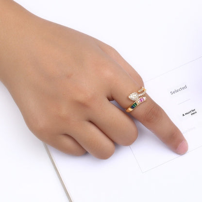 Simple Style Bow Tie Ring For Women In Electroplated Copper With Rhinestone Inlay
