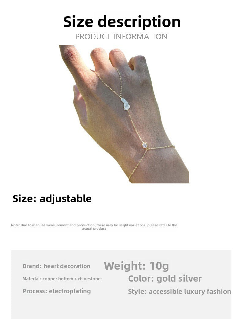Silver Alloy Hand Chain Bracelet For Women With Electroplated Finish And Rhinestone Inlay