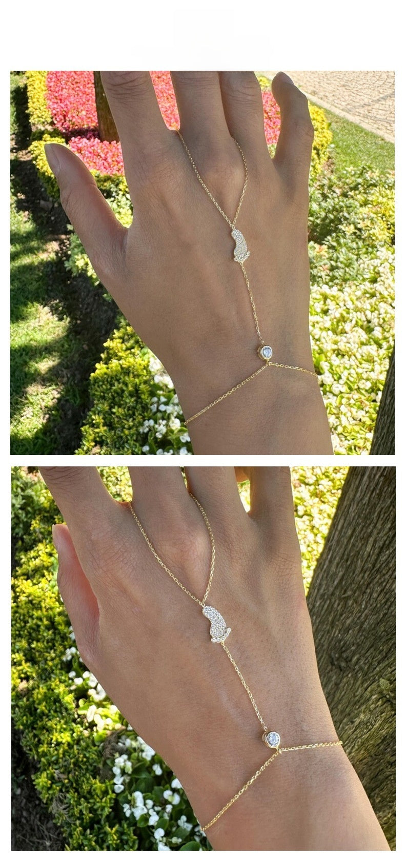 Silver Alloy Hand Chain Bracelet For Women With Electroplated Finish And Rhinestone Inlay