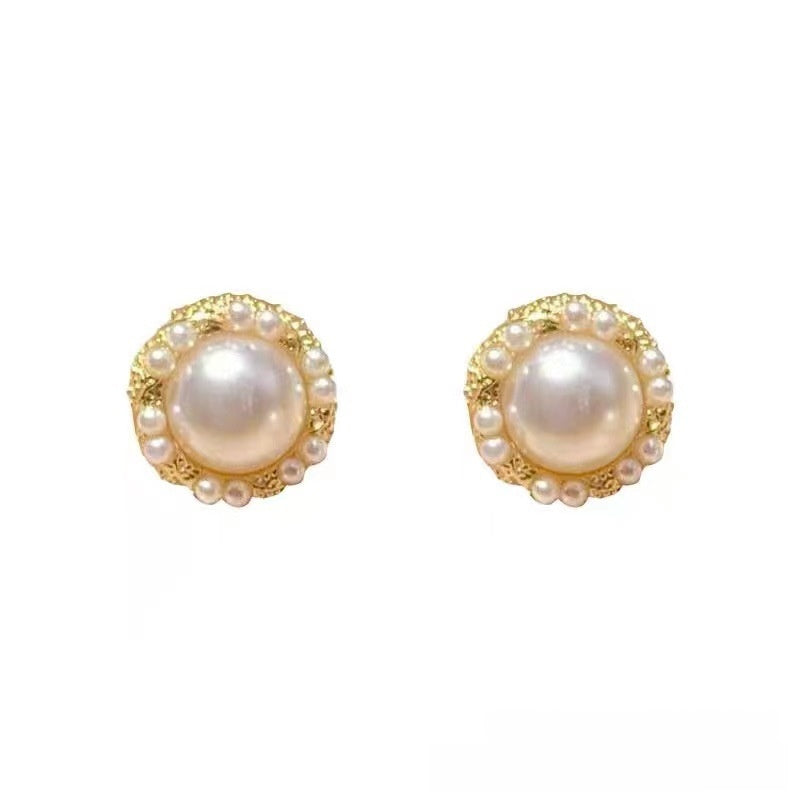 Sweet Round Stud Earrings In Alloy With Electroplated Finish And 925 Sterling Silver Ear Pins