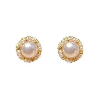 Sweet Round Stud Earrings In Alloy With Electroplated Finish And 925 Sterling Silver Ear Pins