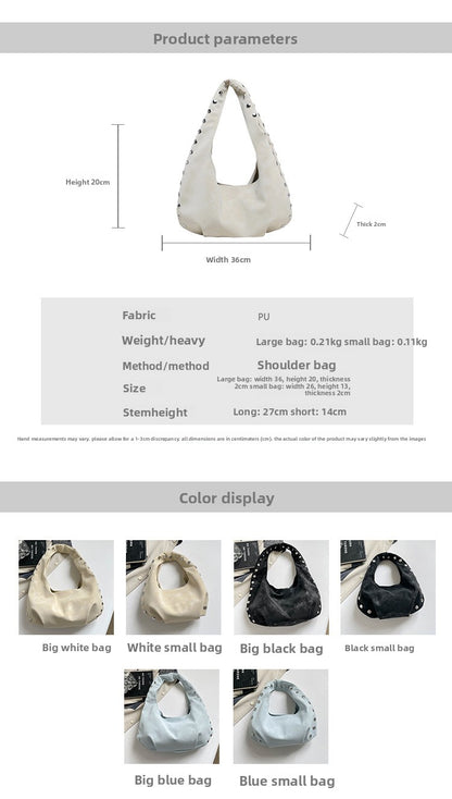 Solid Color PU Leather Dumpling Shape Underarm Bag For Women With Sewing Thread Detail And Single Shoulder Strap